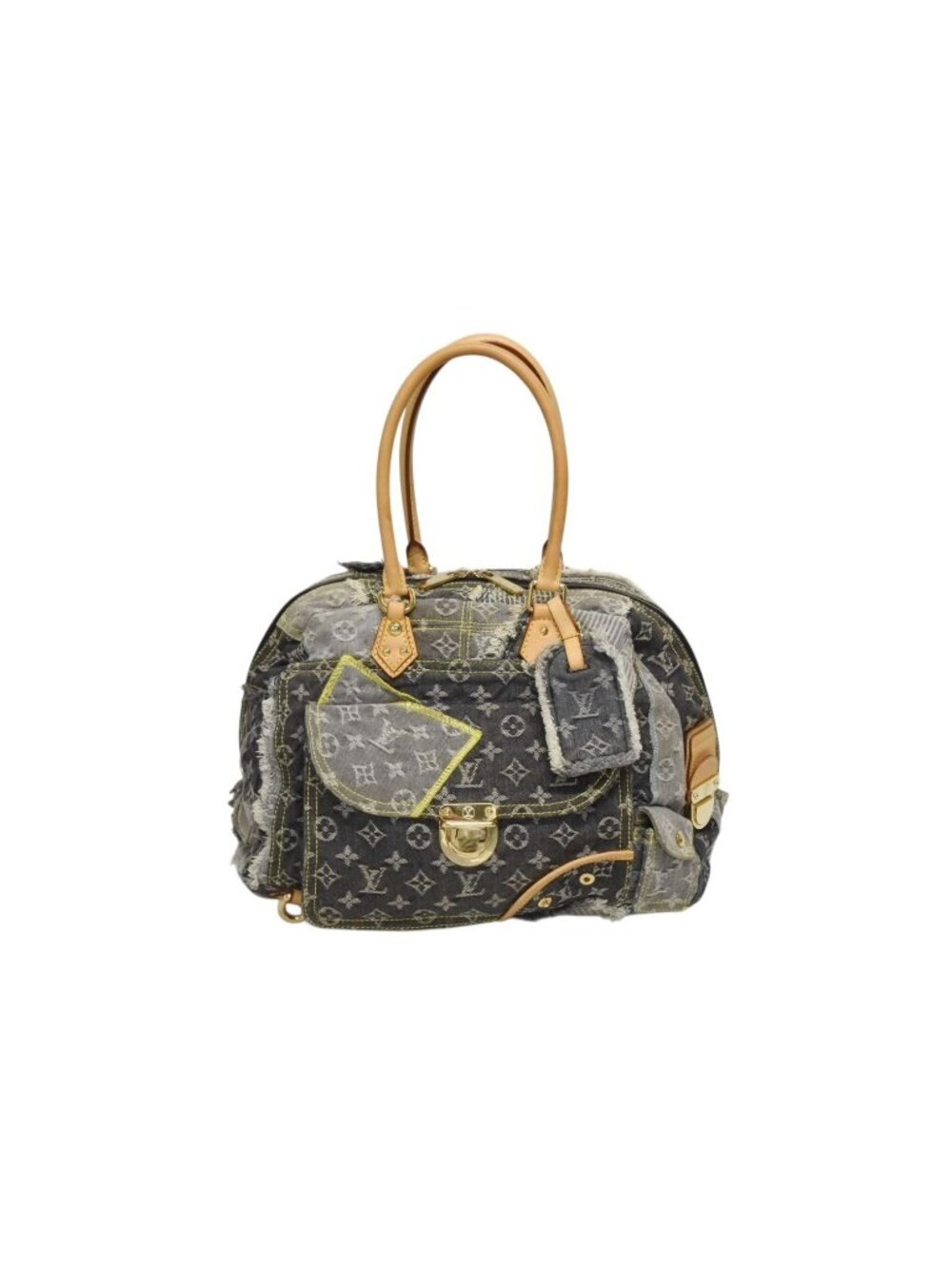 Louis Vuitton Bowley Handbag Monogram Denim Black Gray